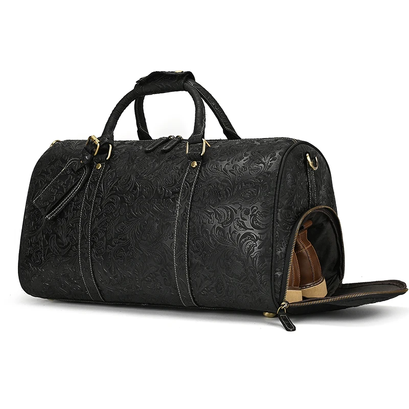 Imagem -02 - Luufan Moda Masculina Bolsa de Viagem de Couro Genuíno com Bolso Sapato Grande Capacidade Bagagem Duffel Bolsas Masculino Fim de Semana Bolsa Preta