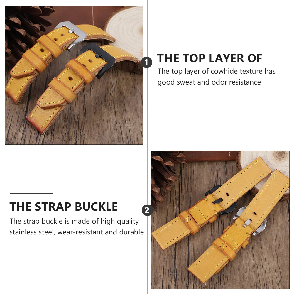 

1Pcs Yellow Cowhide Watch Strap Classic Retro Design Comfortable Wristband for Various Occasions Yellow Watch Band