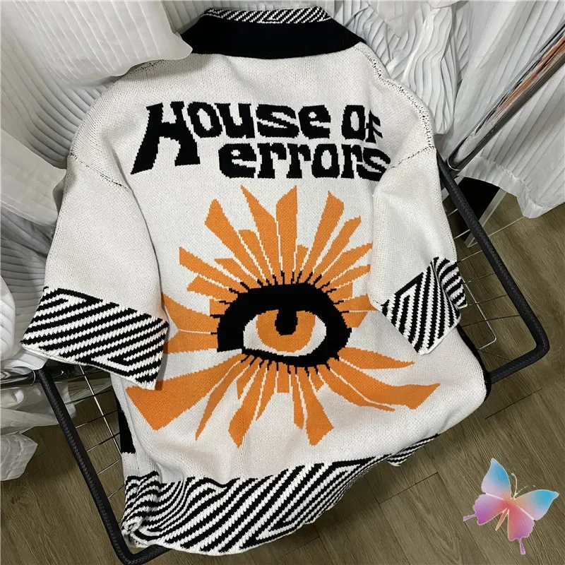 Fashion Street House of Errors Sweaters Embroidered Logo Jacquard Print Polo Collar Pullover Men Women Knitted Sweatshirts