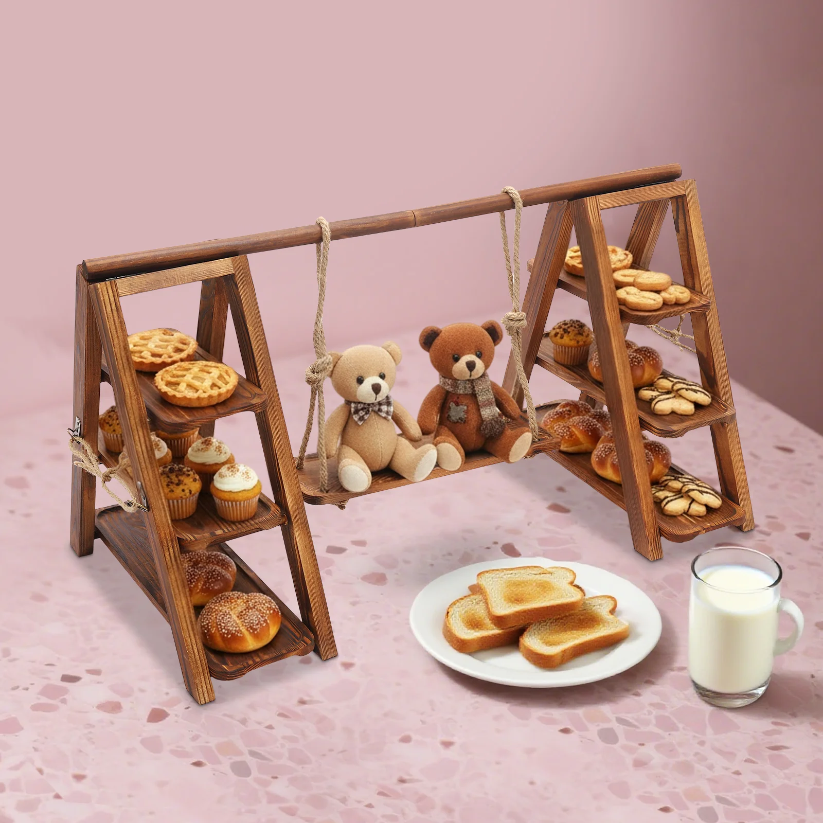 3-Tier Wooden Cake Stand Tray, Dessert Cakes Serving Tray, Wood Cupcake Stand for Weddings, Birthday