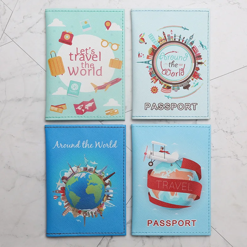 Around the world map passport holder creative travel passport clip PU holder storage bag