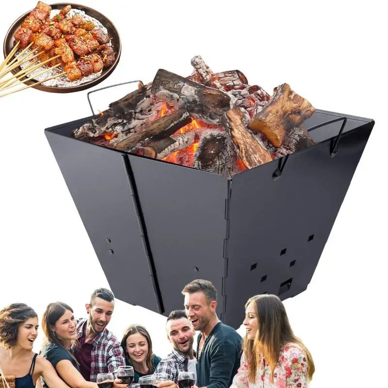 

Wood Burning Fire Pits for Outside Folding Backyard Fire Pit with BBQ Grill Mesh Campfire Wood Burning Stove Fire Pits & Outdoor