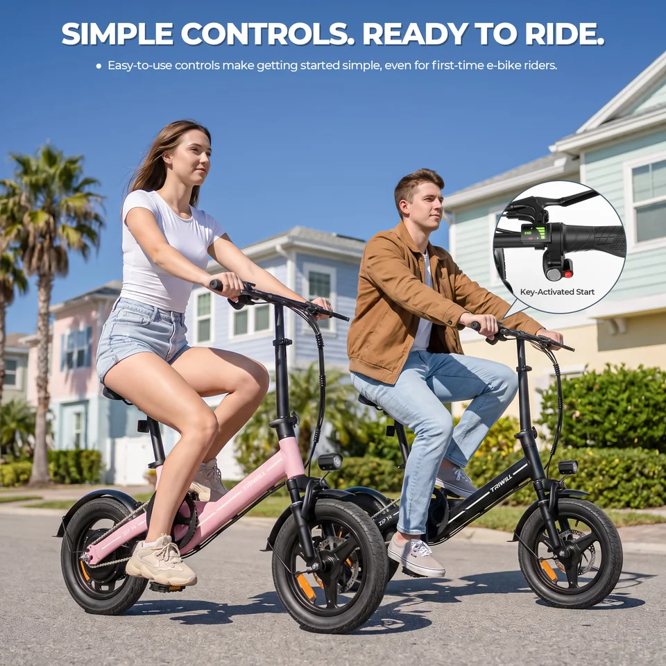 14 Inch Electric Bike Folding City Electric Bicycle 1000W Peak Adult Students Commuter E-Bike Pedelec 350W Motor 7.8Ah Battery Shock Absorbing Fork Mini Ebike Max 27km/h 10-12km Range Suitable Mechanical Disc Brakes Outdoor Camping Black Pink White image 12