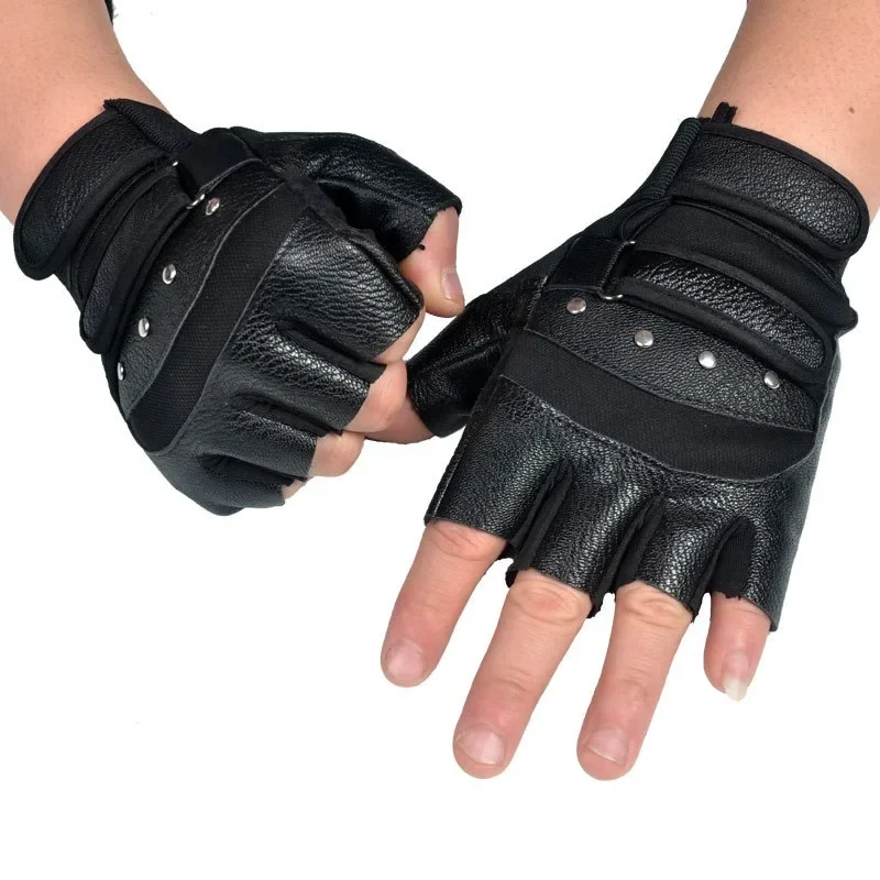 Мотоциклетные перчатки без пальцев для вождения, кожаные перчатки для спорта на открытом воздухе, перчатки с половиной пальца для мужчин и женщин, велосипедные, пешие прогулки, рыбалки, мотоперчатки