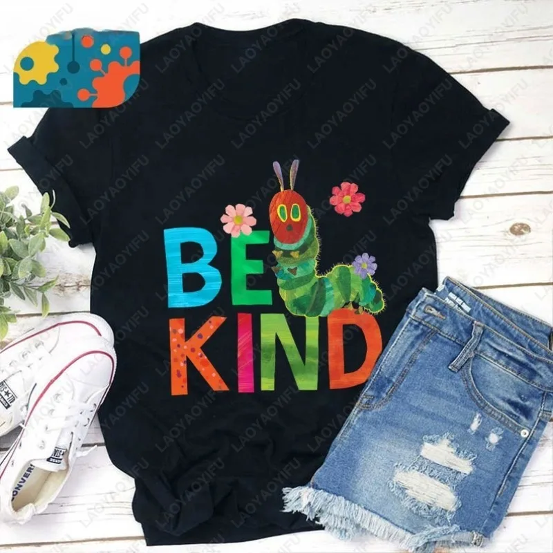 

Be Kind Teacher Kindergarten TShirt Lovely Couple Casual Caterpillar Pattern Clothing Gifts Men Women Cotton Funny Summer Tops