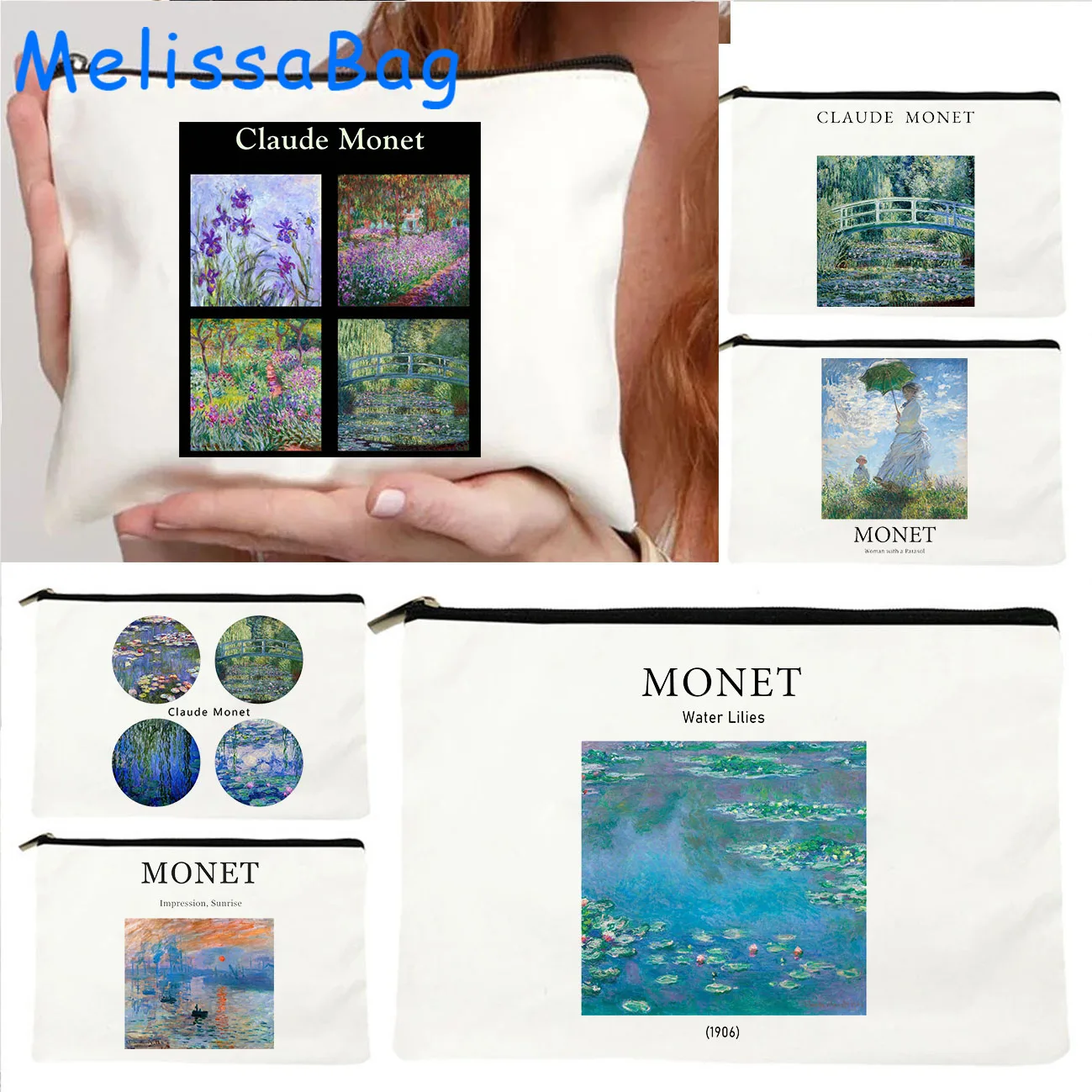 

Claude Monet Water Lilies Landscape Paintings Garden Flower Cute Gift Canvas Cosmetic Bag Makeup Toilet Pencil Case Zipper Pouch