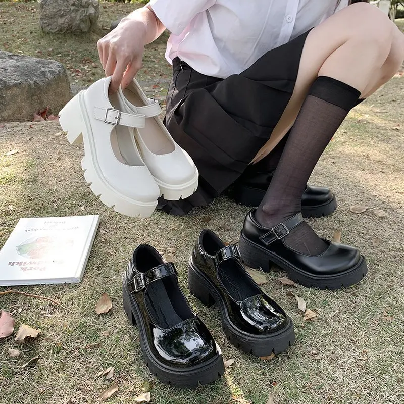 

Sizes 34-43 Shoes for Women Lolita Off White Shoes Concise Mary Jane Shoes Vintage Girls High Heels Platform Zapatos De Mujer