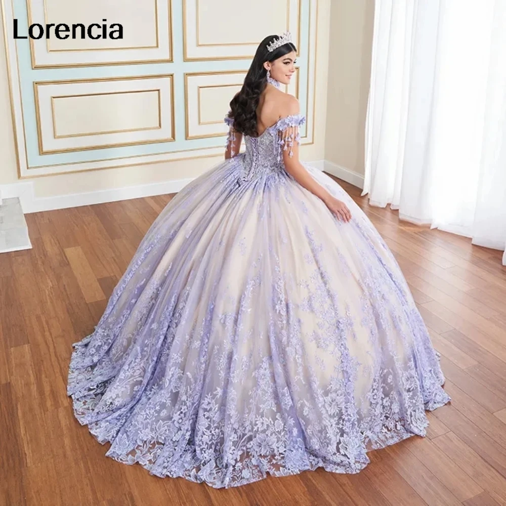 Lorencia-Glitter vestido de baile com apliques brilhantes, vestido de baile frisado, trem em camadas, Sweet 16, 15 anos, YQD982