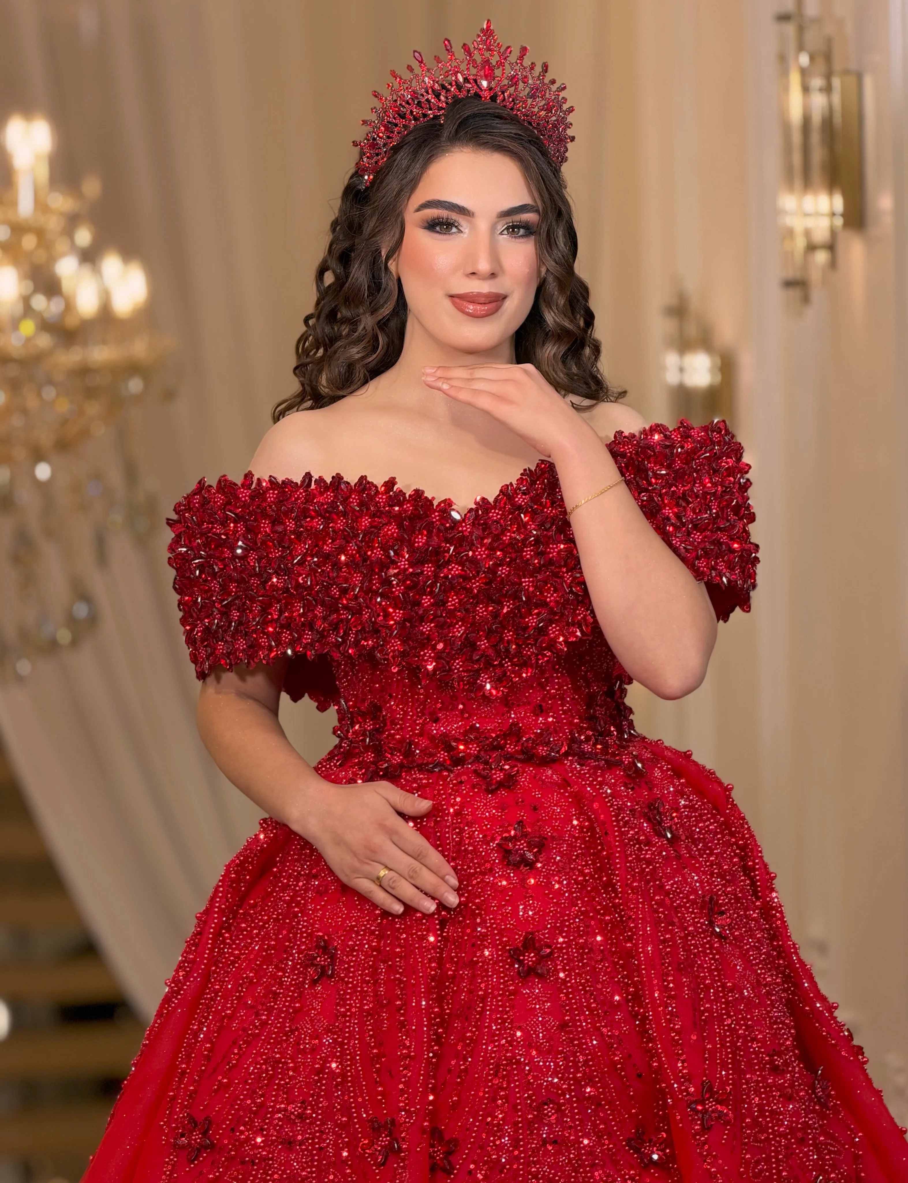 Red Off Shoulder Prom Dresses Long Pageant Wedding Reception Gowns Beaded Crystals Party Dress Customized Evening Dress 2026