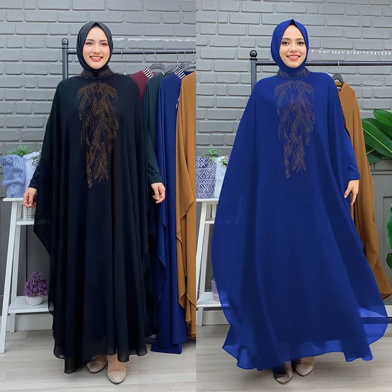 

Middle East African Dresses Diamonds for Women Autumn Hijab Dress Set Chiffon Long Dress Dashiki Africa Clothes Boubou Robe Gown