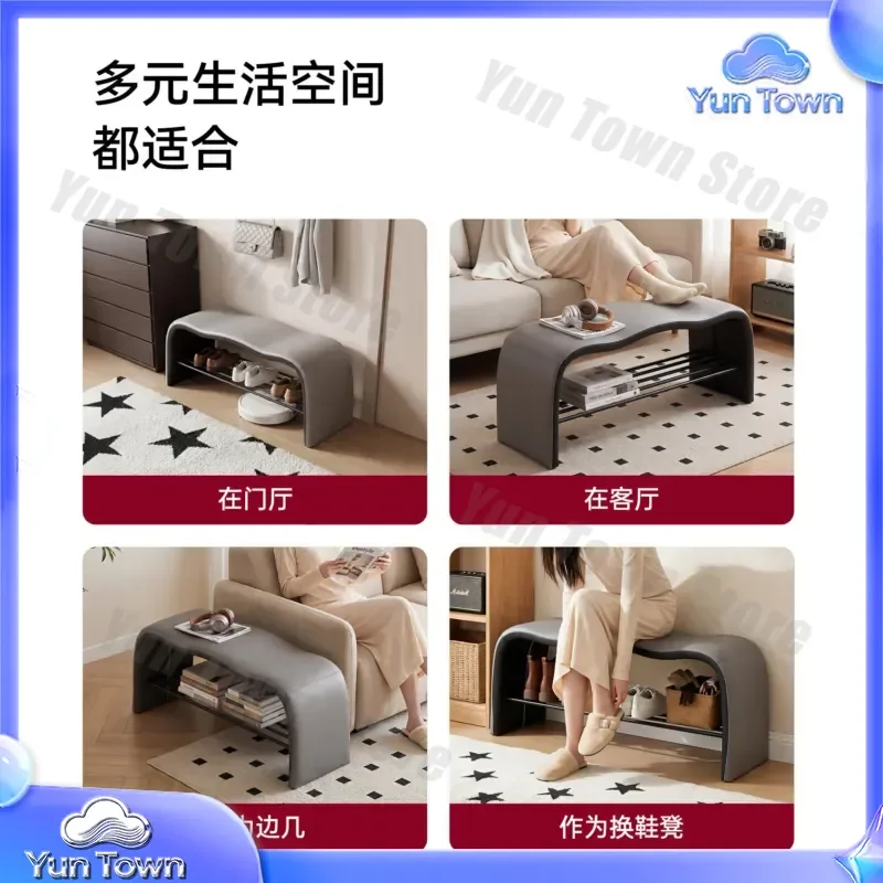Shoe Change Stool for Living Room Bedroom Hallway Low Height Footstool Storage Ottoman with Hidden Compartment Shoe Rack