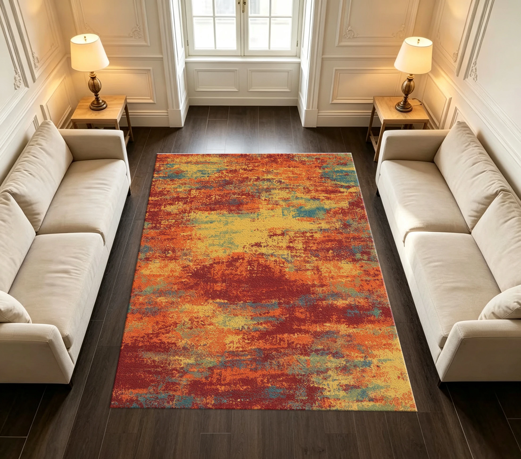 Vintage Distressed Abstract Carpet Flooring Retro Colorful Art Home Floor Mat Large Area Rug for Living Room