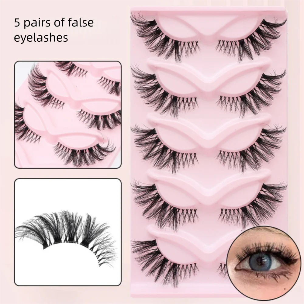 

5 пар с желеобразными клеевыми полосками, сегментированные накладные ресницы, сделай сам, несколько стилей, 3D накладные ресницы, 3D накладные ресницы ручной работы для мужчин