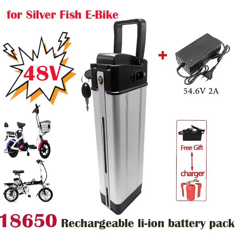 48V 30Ah High Capacity Silver Fish-shaped Electric Bicycle 48V Battery with Anti-theft Aluminum Shell Lock bicicleta eléctrica