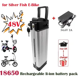 48V 30Ah High Capacity Silver Fish-shaped Electric Bicycle 48V Battery with Anti-theft Aluminum Shell Lock bicicleta eléctrica