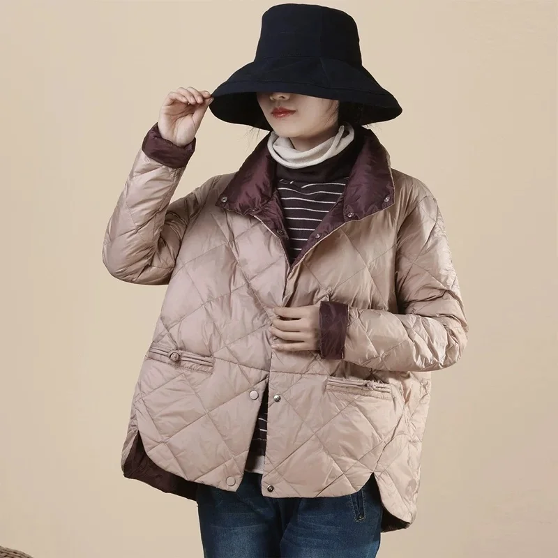 Autumn Winter Women Light White Duck Down Coat Parkas Warm Frog Bigsize Down Jacket Female Casual Loose Short Puffer Outwears