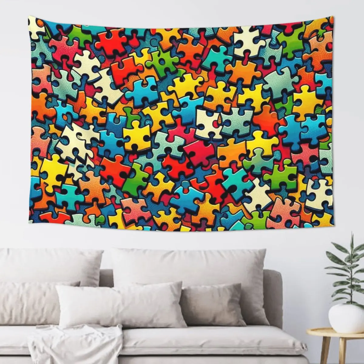 Autism Awareness Colorful Puzzle Piece Print Tapestry Funny Wall Hanging Aesthetic Home Decoration Tapestries for  Dorm Room