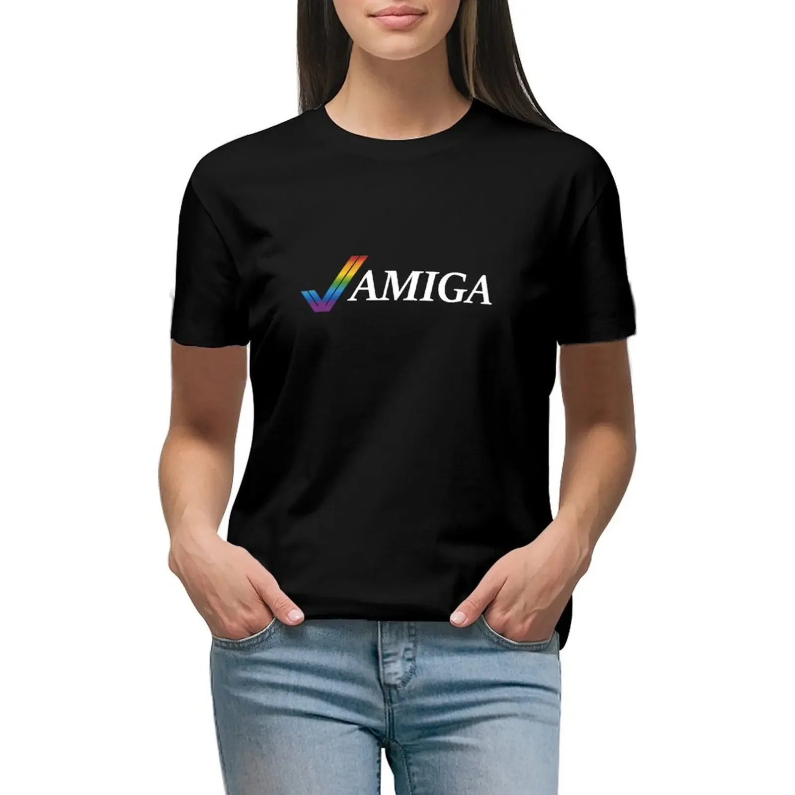 Amiga Illustrated T-Shirt animal prinfor blacks kawaii clothes cute clothes white t-shirts for Women