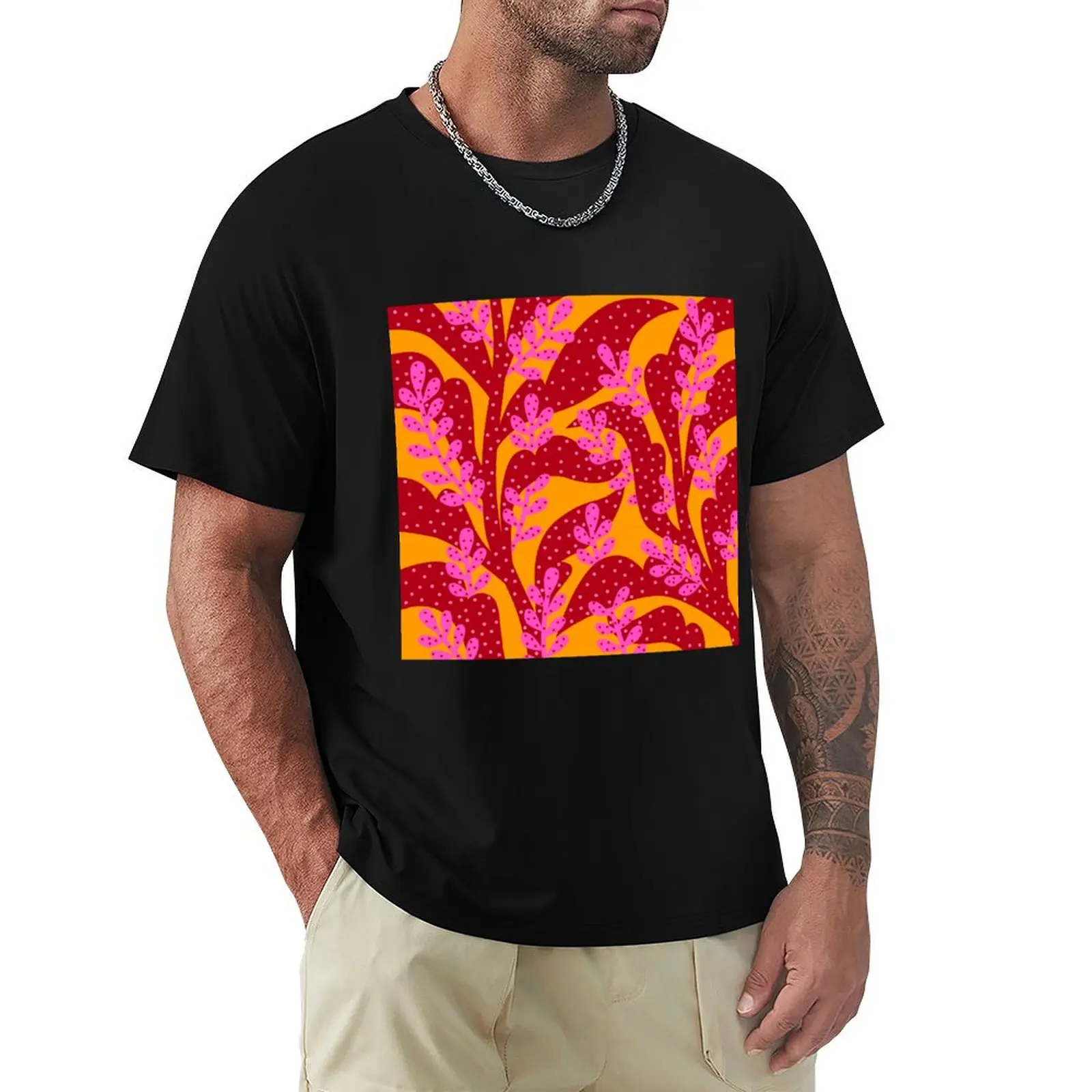 Orange Pink Flora T-Shirt Summer Casual Loose T-Shirt