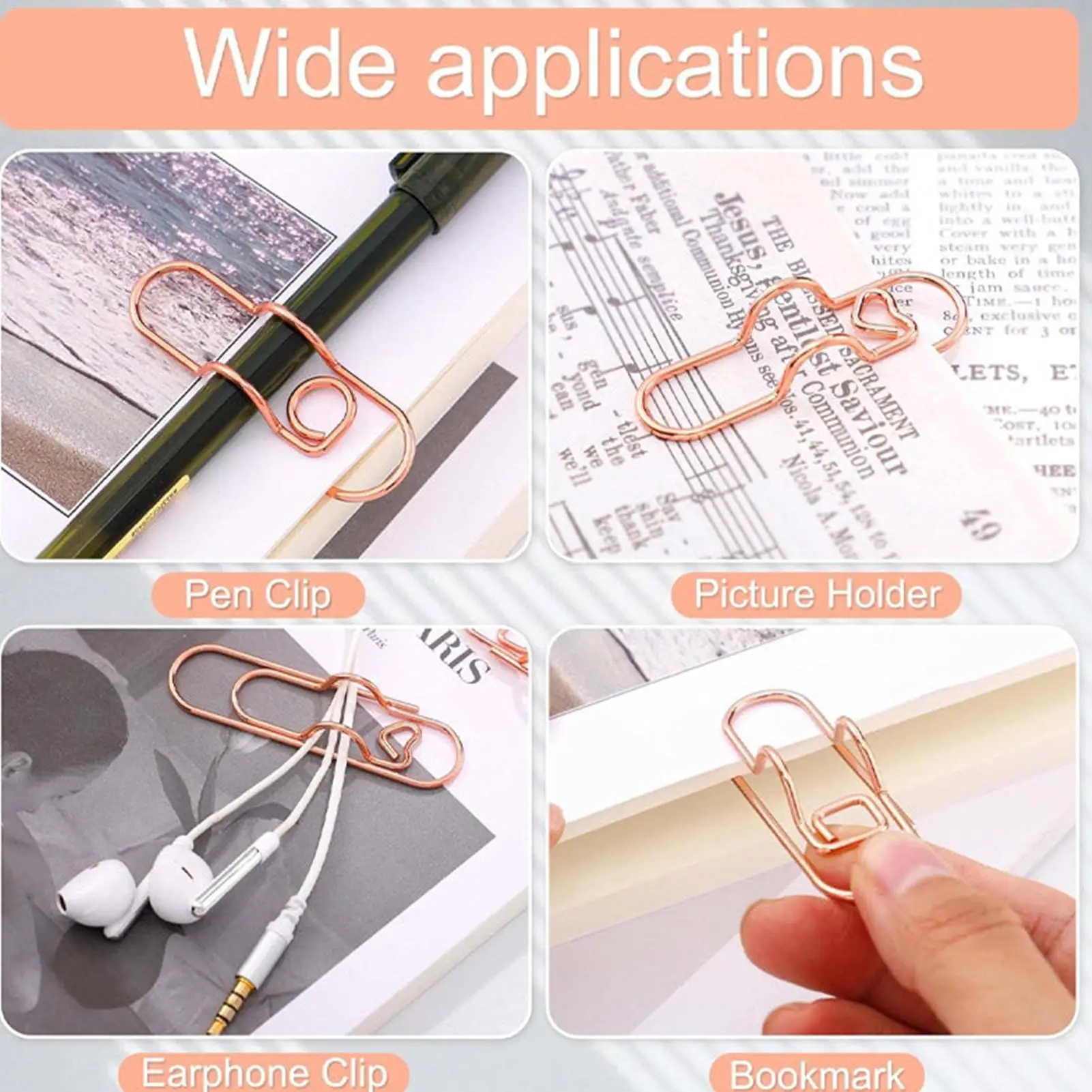 8pcs Colorful Heart Metal Pen Clips MultiFunction Paper Clip Pen Holder Bookmarks For Notebooks Paper Clips Stationery Tool