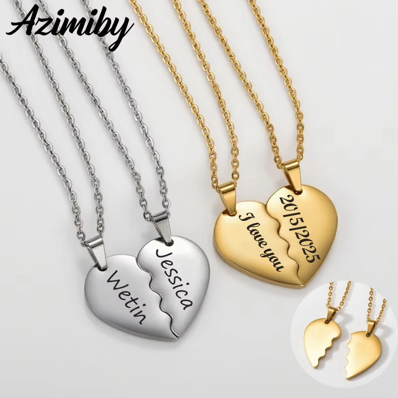 

Azimiby Sweet Style Carving Names Date Heart Necklaces Stainless Steel For Couple Love Pendant Anniversary Jewelry Gifts