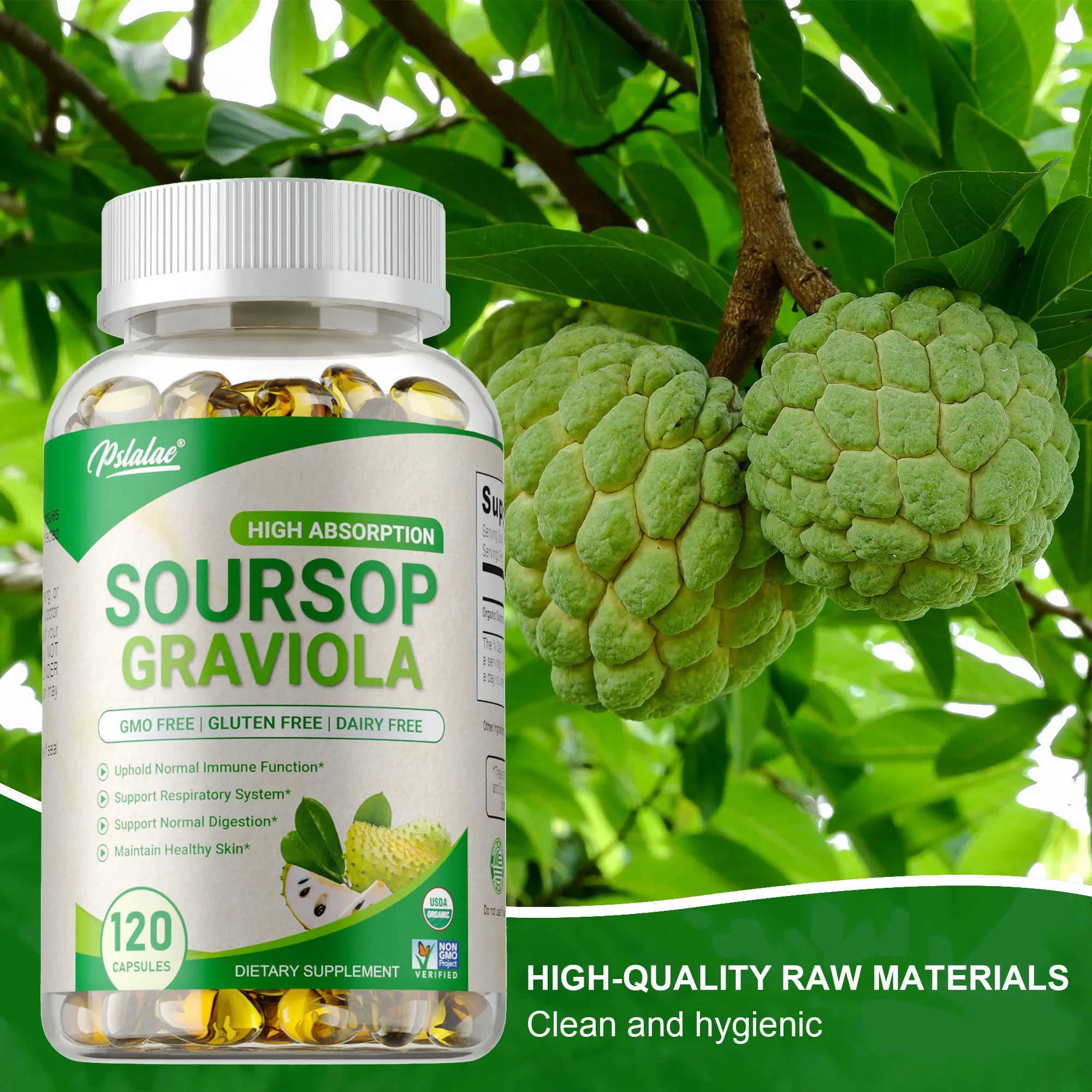 Soursop Graviola Capsules - Antioxidant, Promotes Digestion and Cell Health, Boosts Immunity, Improves Mood, Increases Energy