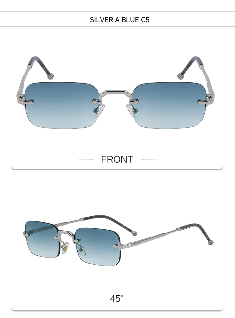 Kleine Rahmen Rechteck Randlose Punk Sonnenbrille Männer 2025, Luxus Marke Vintage Metall Sonnenbrille Für Männliche Klassische Shades UV400 – Detail 21