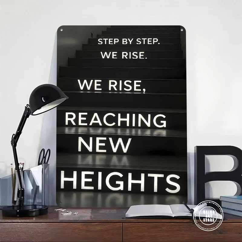 Motivational Staircase With Text Metal Poster Custom Wall Art Retro Vintage Tinplate Signs for Man Cave Bathroom Decor Home Sign