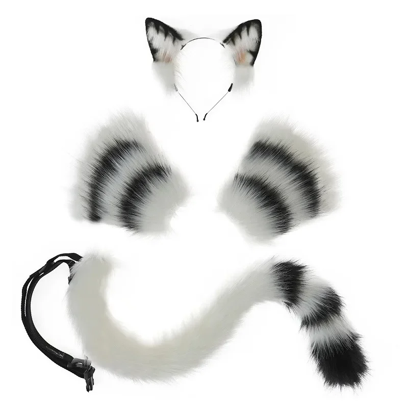 NEW Handmade Animal Ears Headband Plush Cat Ear and Tail Paws Gloves Set Props Accessories for Girls Lolita Anime Party Costume