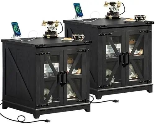 Farmhouse End Table with Charging Station Set 2, 24