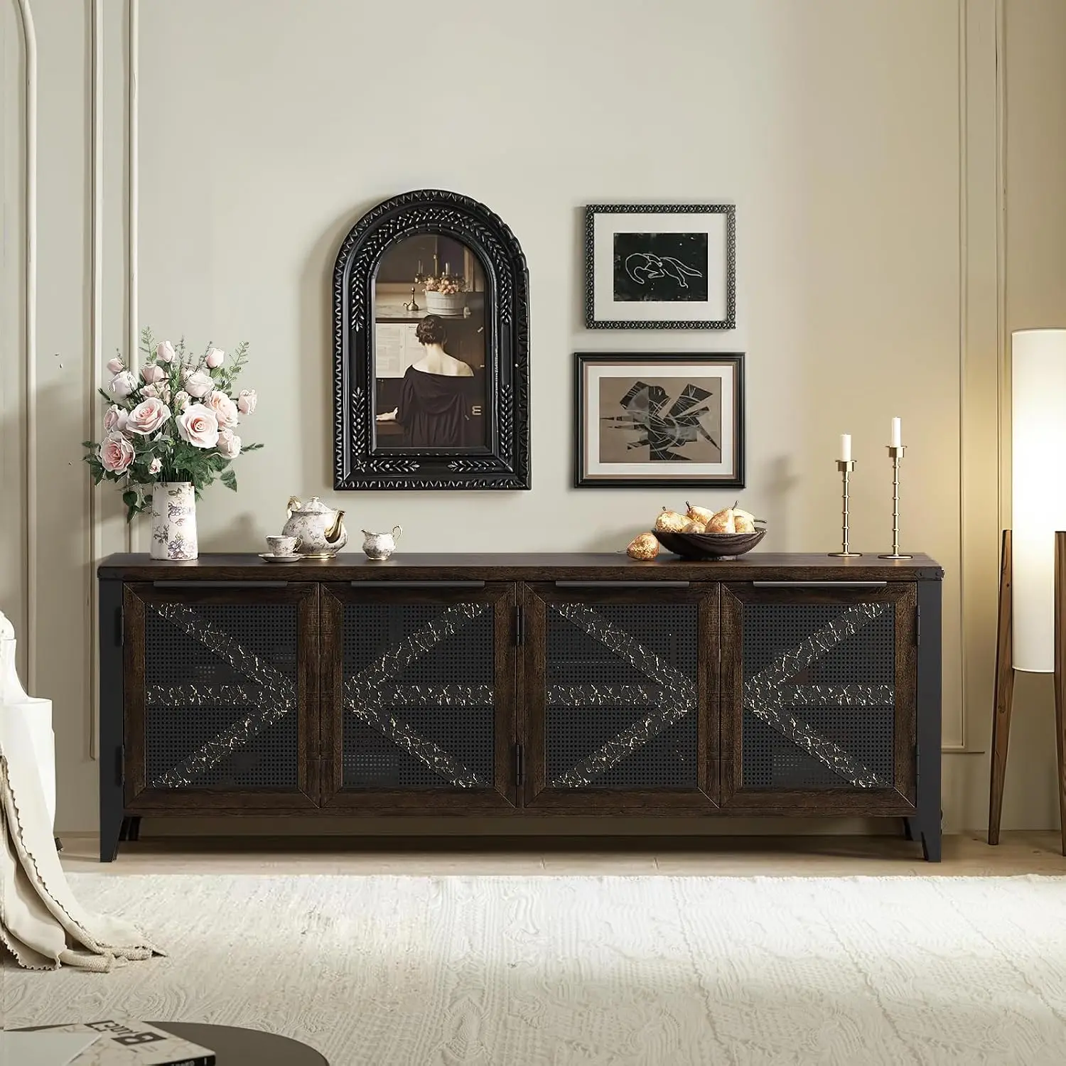 70 Inch Farmhouse TV Stand Entertainment Center Media Console Cabinet with 4 Doors Storage for Living Room, Customized