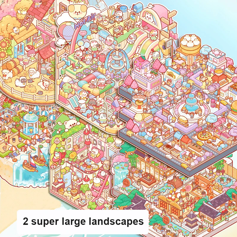 6-20in1 المشهد ملصقات ثلاثية الأبعاد كتاب الكرتون Diy بها بنفسك كتيب الطلاب العودة إلى المدرسة هدية مصغرة المشهد جمع كتاب ملصقات #6