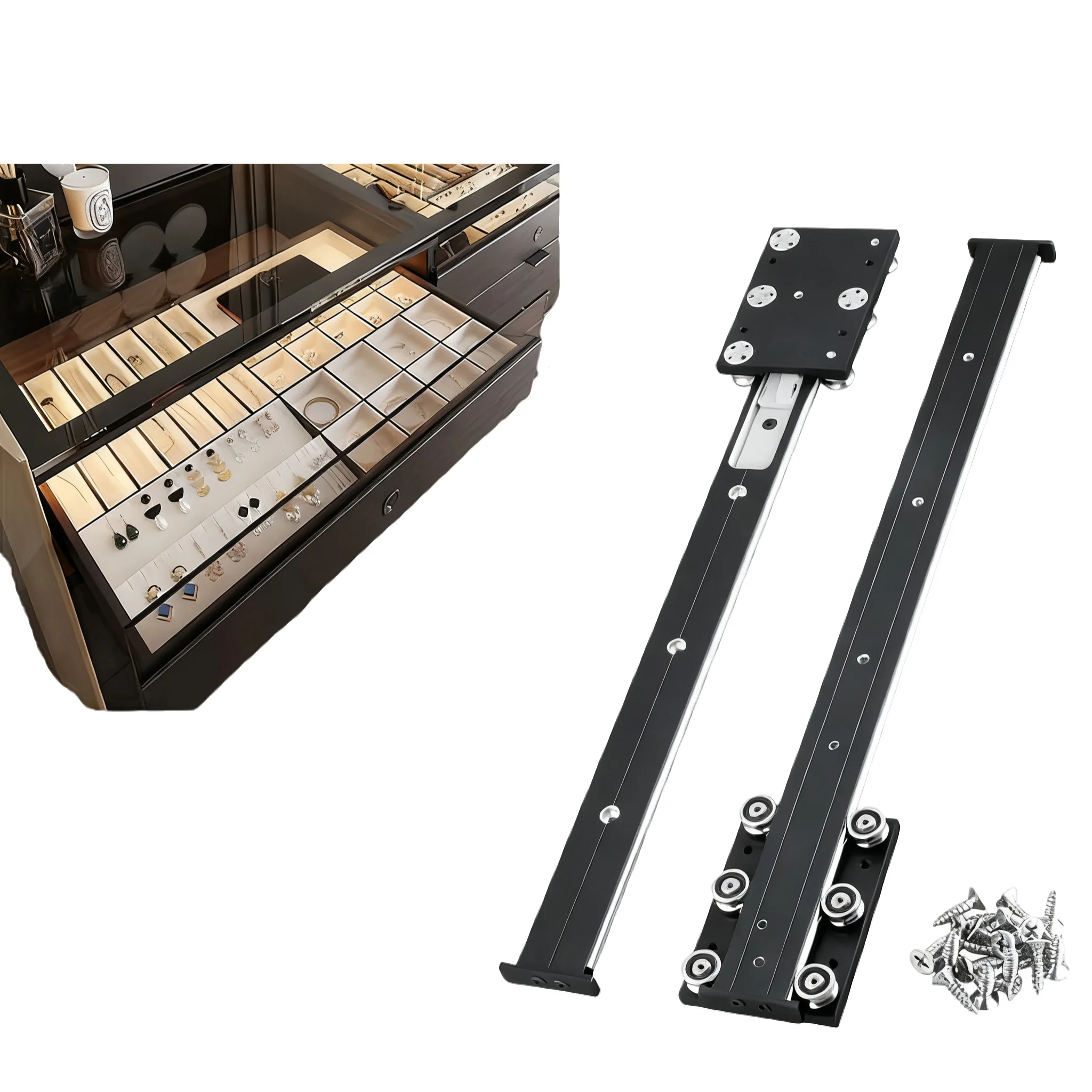 Durable Undermount Push-Pull Guide Rail for Jewelry Display Cabinets & Silver Mirror Drawers