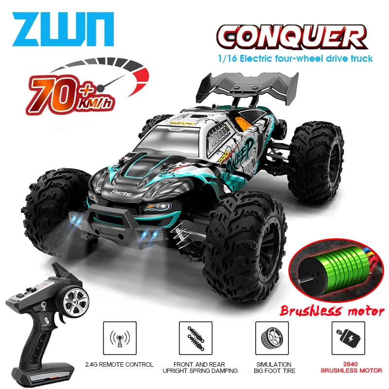 ZWN 1:16 70 KM/H 또는 50 KM/H 4WD RC 자동차, LED 원격 제어 자동차 고속 드리프트 몬스터 트럭 어린이 vs Wltoys 144001 완구 