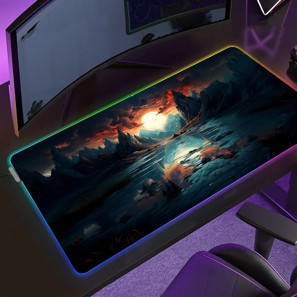 

Sunset Illustrations Mouse Pad Gaming MousePad LED Table Pads Micro USB Backlit Rubber RGB Desk Mats Desktop XXL
