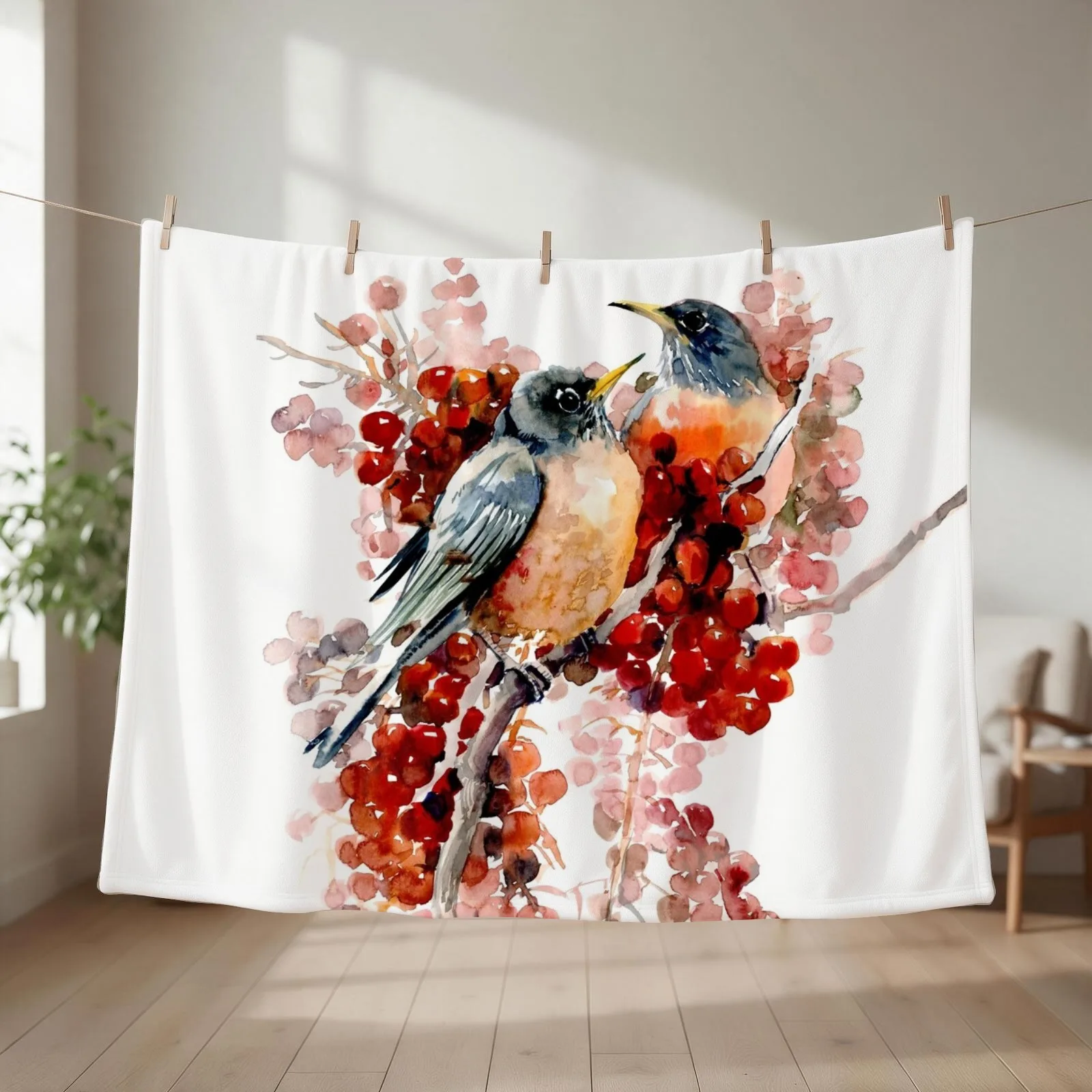 American Robins Throw Blanket couch cozy soft plush fuzzy picnic outdoor blanket