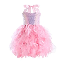 New Fashion Party Girls Dress Christmas Little Princess Dresses For Girl Summer Rainbow Mesh Dance Costume Birthday Kids Clothes