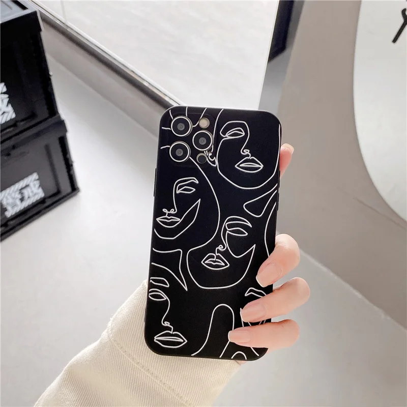 Abstract Art Geometry Women Face Phone Case For iPhone 13 Mini 11 14 15 16 Pro Max X XR XS Max 14 Plus Soft Silicone Back Cover