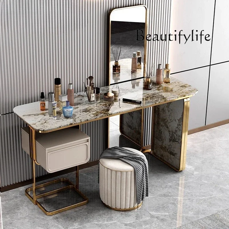 XX39Italian light luxury dressing table bright rock slab table dressing stool simple modern bedroom dressing table
