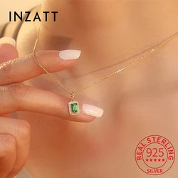 INZATT Real 925 Sterling Silver Emerald Zircon Square 18K Choker Necklace for Women Classic Fine Jewelry Minimalist Accessories