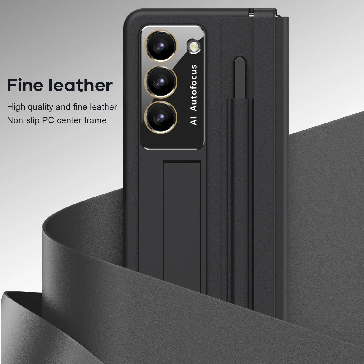 For Samsung Galaxy Z Fold 7 6 5 4 Matte Leather Hinge Phone Case External Screen Glass Film S Pen Slot Bracket Shockproof Cover - Image 2