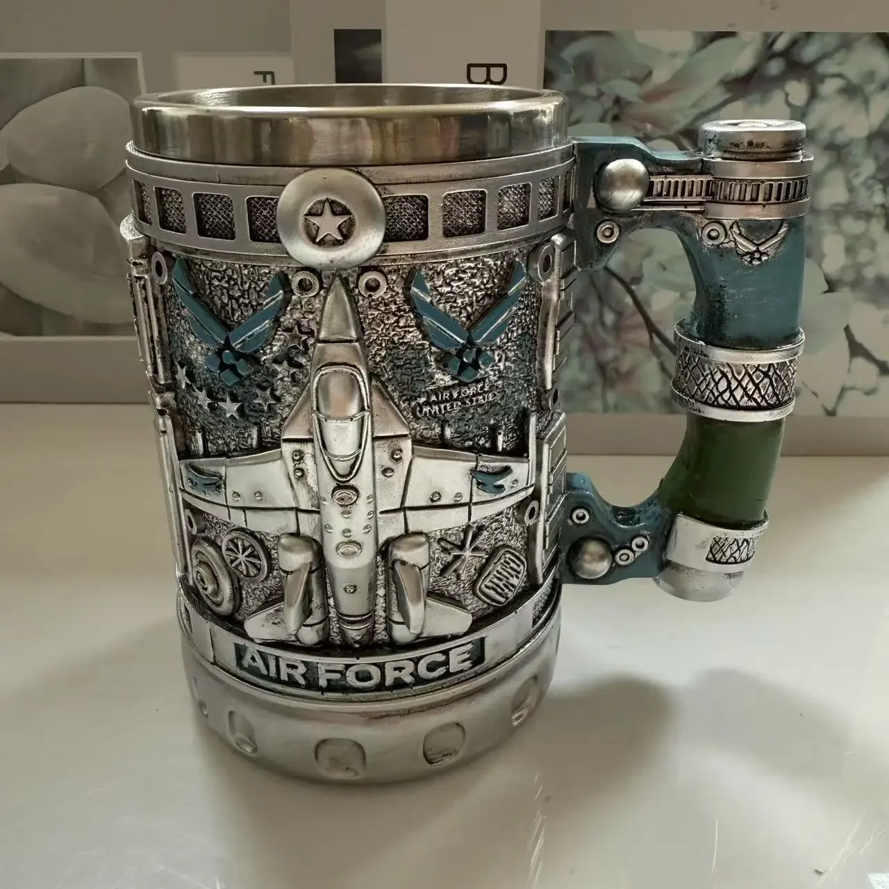 Taza de cerveza militar del ejército, resina de acero inoxidable, regalo de cumpleaños para hombres, taza de café azul marino, ancla de la Fuerza Aérea, tazas de vino, vino, 1 Uds.