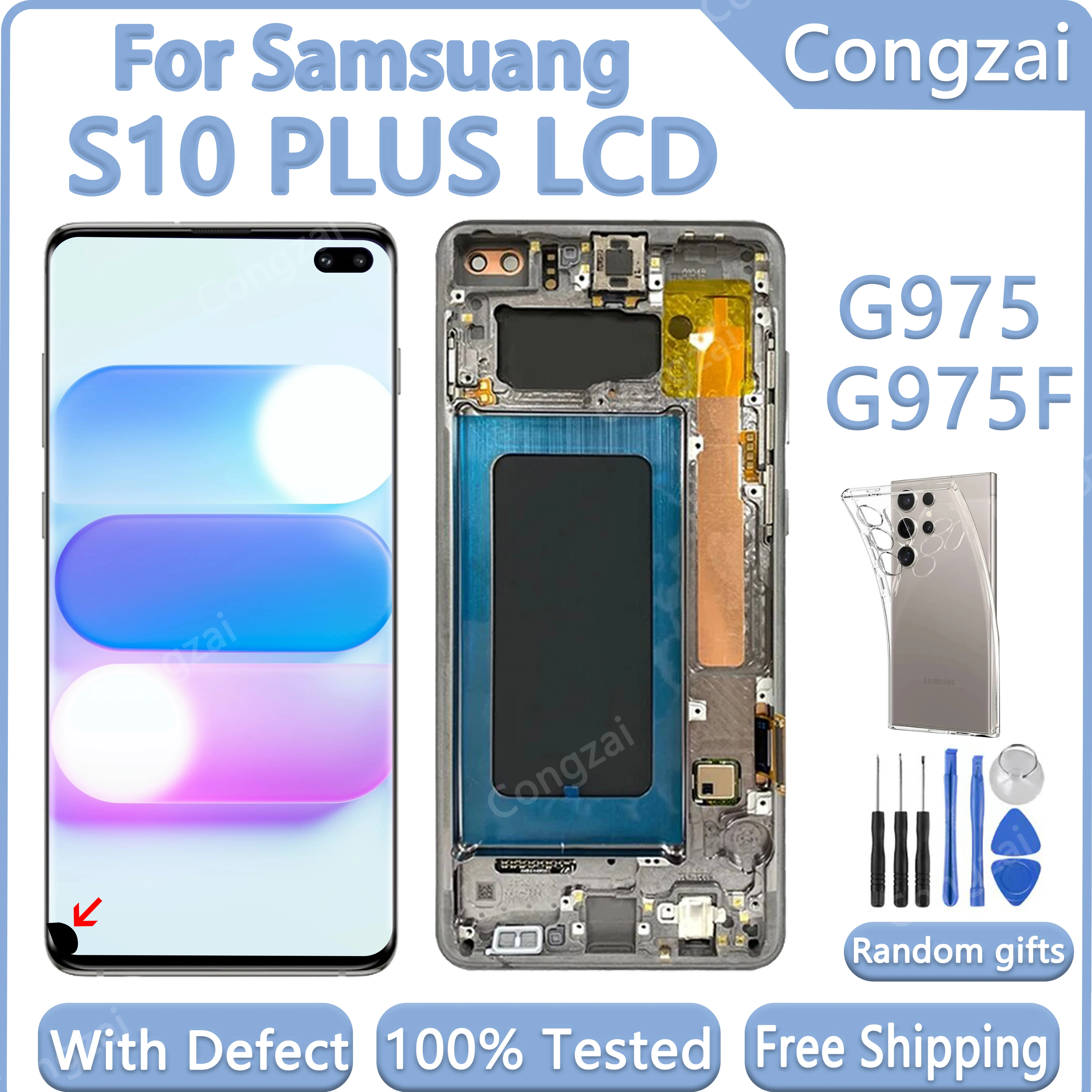 

Super AMOLED For Samsung Galaxy S10 Plus G975 G975F Touch Display Screen Assembly S10 Plus G975U With Defect