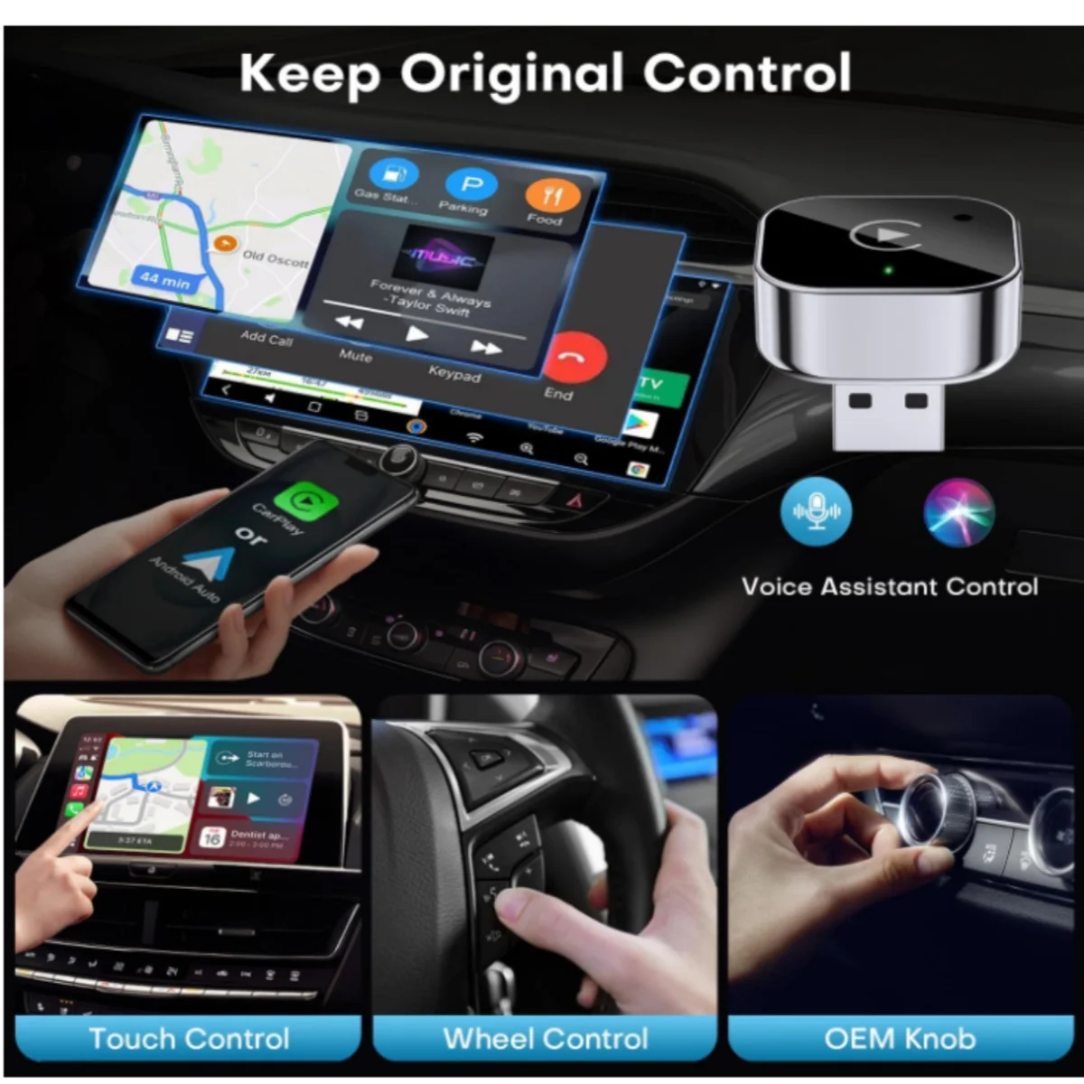 อะแดปเตอร์ CarPlay ไร้สาย ปี 2026 สำหรับ Apple iPhone และ Android - ขนาดเล็ก เสียบแล้วใช้งานได้ทันที เชื่อมต่อ CarPlay ได้อย่างรวดเร็วและเสถียร