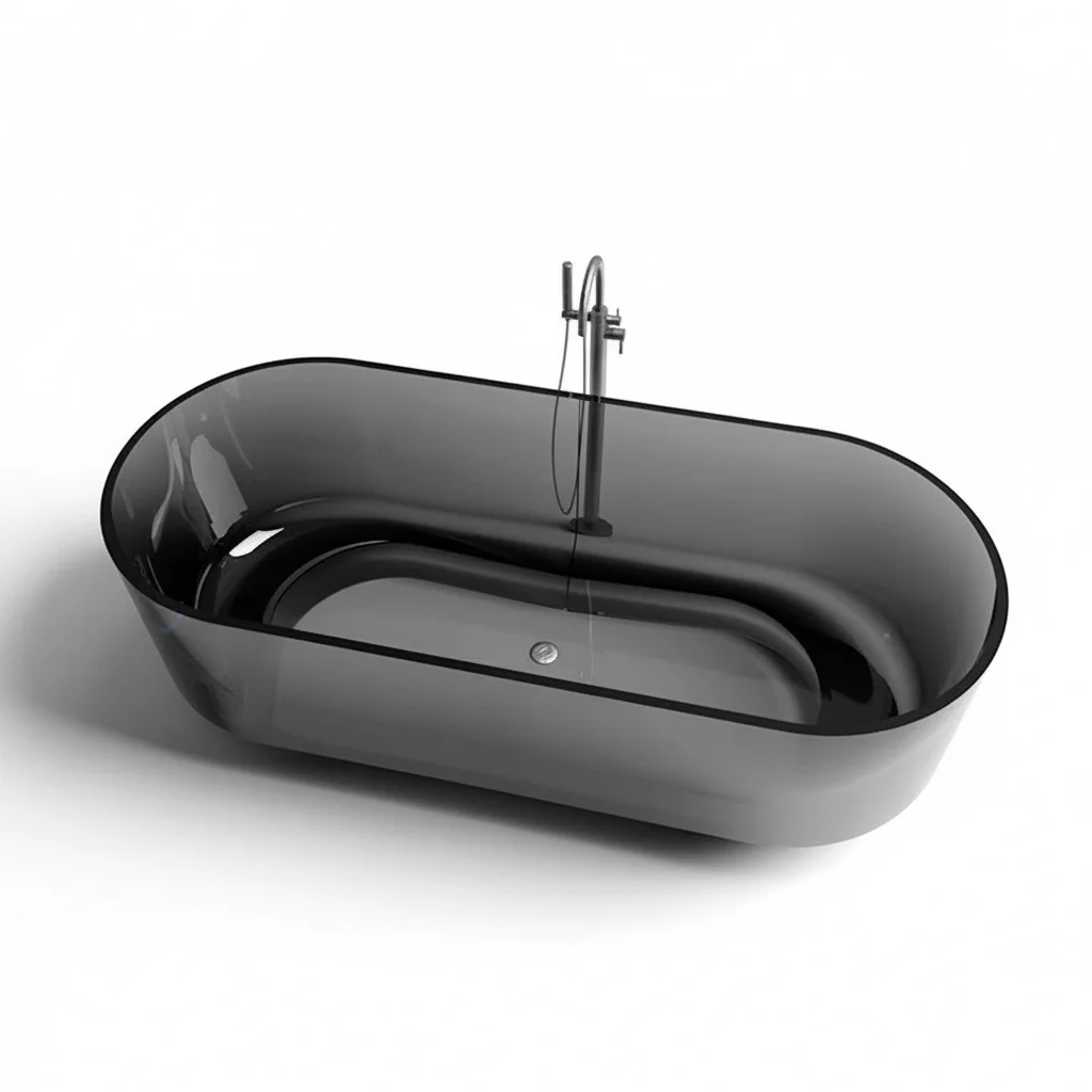 

Freestanding Bathtub, Smoked Black Transparent Resin Bathtub, Modern Simple Oval Bathtub, Colorful Resin Tub, for Luxury Hotel