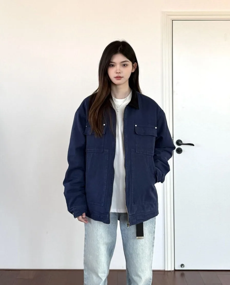 

Куртки-бомберы Женская куртка с внутренними карманами Зимняя парусиновая куртка Blacktweed Цветная стереоскопическая зубчатая минимализм Kawaii Daily