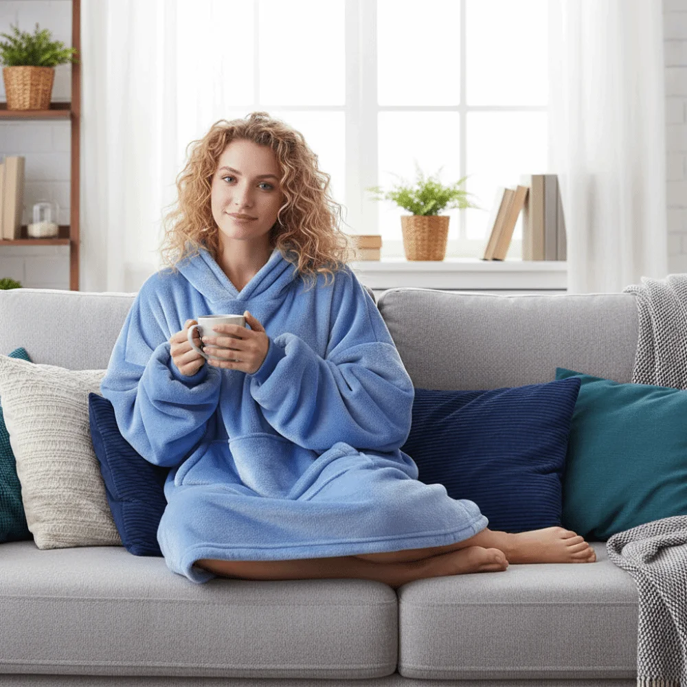 

Warm Flannel Robe Long Sleeve Oversize Couples Wearable Robe Comfortable with Pocket Women's Home Wear Autumn Winter