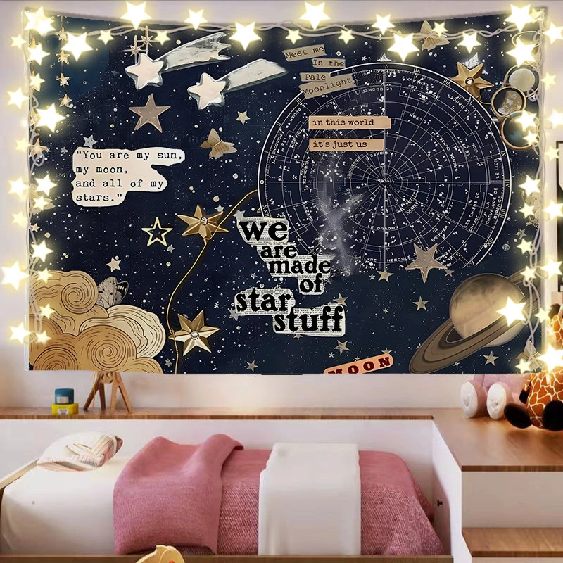 VIKAMA Celestial Planet Star Map Tapestry, 6 Assorted Designs, Wall Hanging Art for Bedroom Living Room