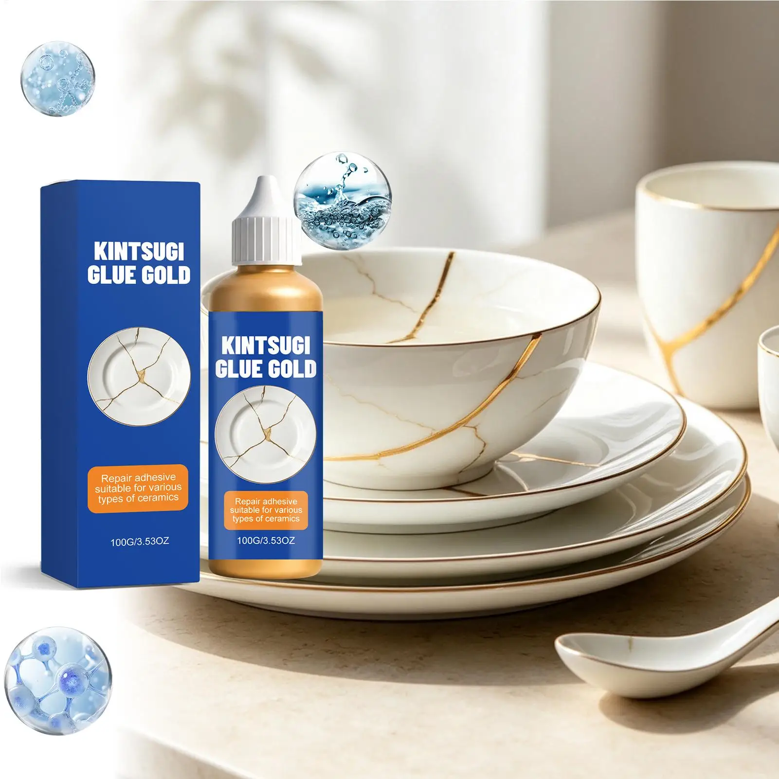 100g Ceramic Glue For Pottery Strong Golden Food Safe Decor Adhesive Strong Clay Adhesive For Bathtub Bathroom Countertop Floor