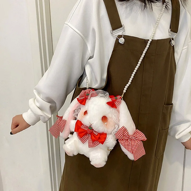 Lolita Shoulder Bag Cute Bunny Bag Messenger Bag Plush Lace Purse Bows Rabbit Doll Handbag Bunny Shoulder Bag